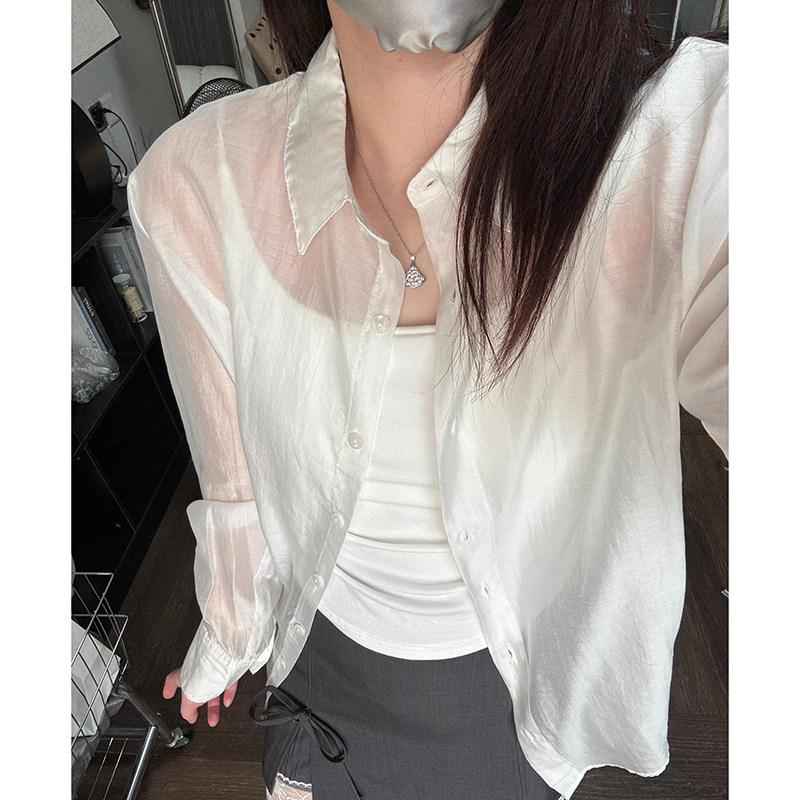 现货】哇呜~美到语噻~！2026春夏冰白色天丝衬衫轻薄微透防晒衬衣