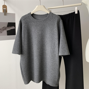 CHAO级穿搭!格雷系灰色圆领大版磨毛T女春季新款软糯极简风小短袖
