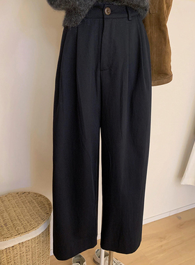 现货】vocal~吸睛率100！2026春夏黑色高腰压褶休闲裤垂感阔腿裤