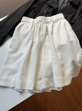 【封神穿搭】白色高腰直筒休闲短裤女夏季新款宽松亲肤棉麻五分裤