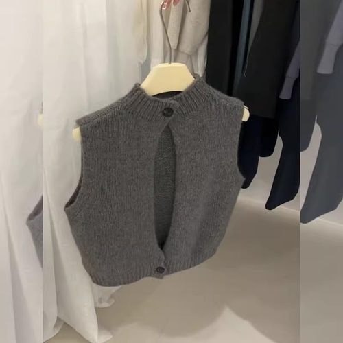灰色毛衣背心针织后背设计感马夹