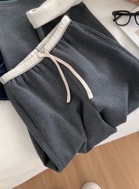 【现货封神穿搭】灰色镰刀裤女2026春秋设计松紧腰撞色阔腿香蕉裤