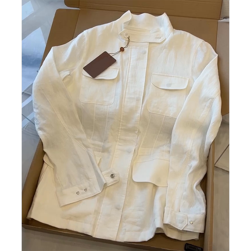 四口袋亚麻透气纽扣收腰防晒外套