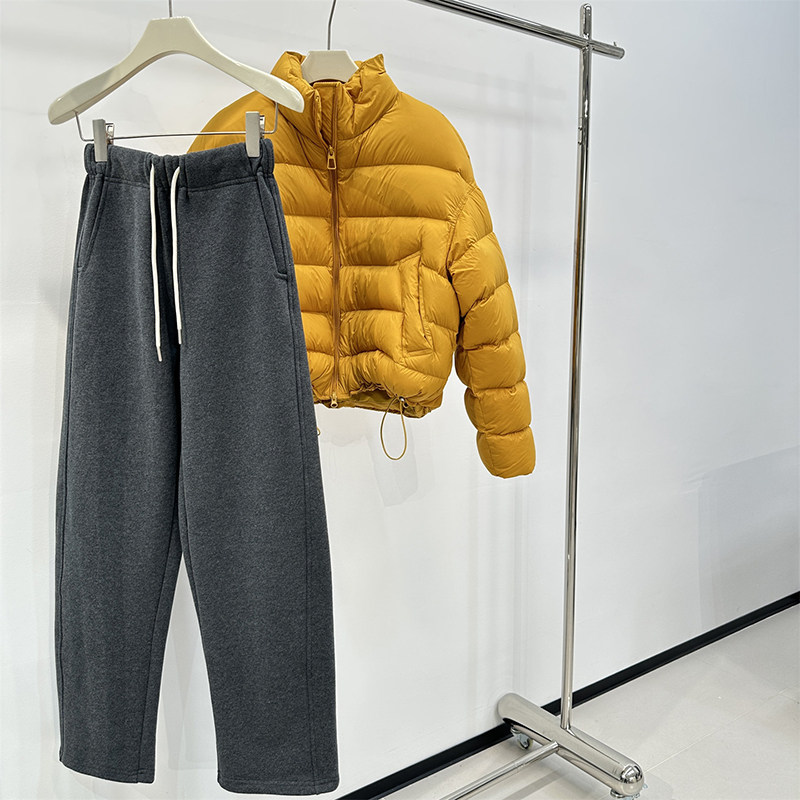 气质深灰色高腰加绒阔腿弯刀运动裤女冬季新款休闲百搭直筒遛弯裤