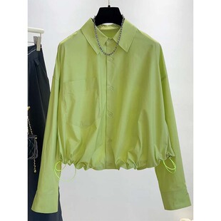 【现货封神穿搭】设计感天丝荧光绿衬衫女26春夏很仙时尚防晒外套