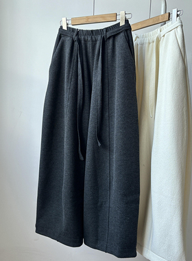 松弛感深灰色松紧腰加绒阔腿休闲裤女冬季新款保暖厚款百搭直筒裤