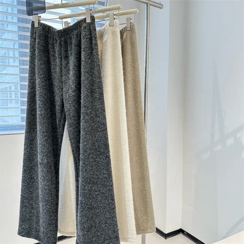 米白色圈圈毛呢阔腿裤软糯直筒裤