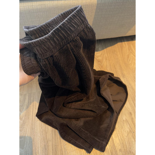 高质量咖色镰刀灯芯绒阔腿八分裤