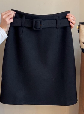 闭眼入系列！气质灰色高腰毛呢半身裙女冬季新款通勤百搭直筒裙子