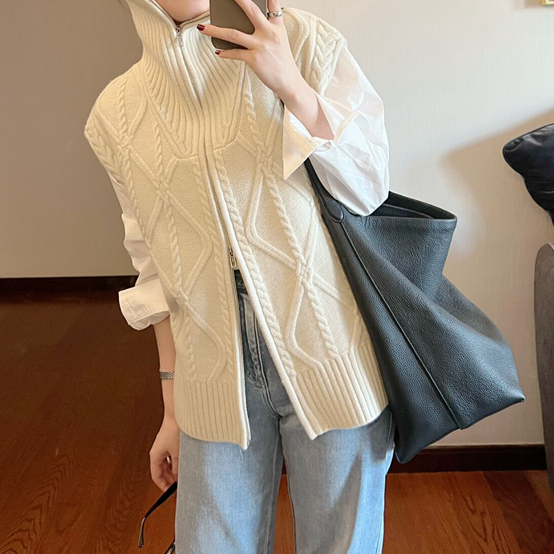 闭眼入系列！米白色高领双拉链马甲外套冬季麻花保暖叠穿无袖外套,女装/女士精品,羊绒衫,淘宝优惠券,粉丝福利购,淘宝优惠卷