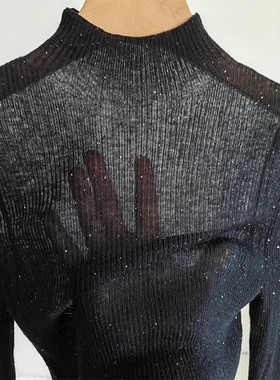 【现货封神穿搭】亮闪闪太舒服！黑色百搭亮片小高领内搭打底衫女