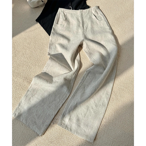 老钱风原麻色棉麻天丝微薄直筒裤