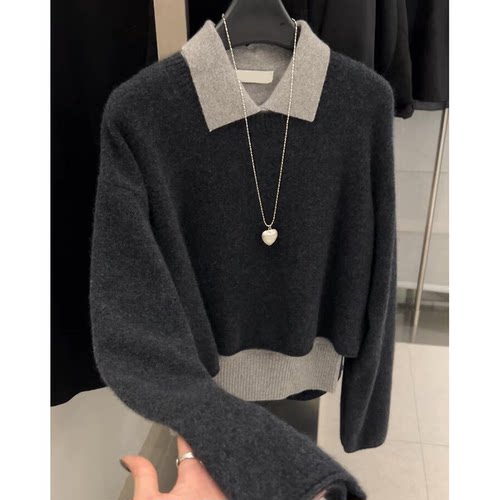 深灰搭浅灰背心毛衣两件套女冬季