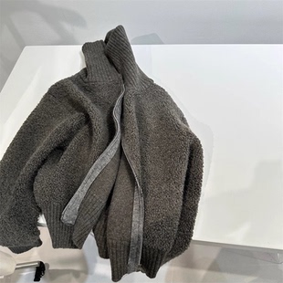 现货】版型嘎嘎好看！2026新款圈圈毛针织开衫翻领双拉链毛衣外套