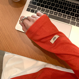 无D推荐！软糯糯橘红色天丝圆领长袖T恤早春季叠穿直筒亲肤打底衫