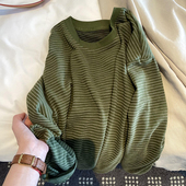 糟了 宽松单穿卫衣 软糯T恤女早春新款 好喜欢 绿色条纹圆领长袖