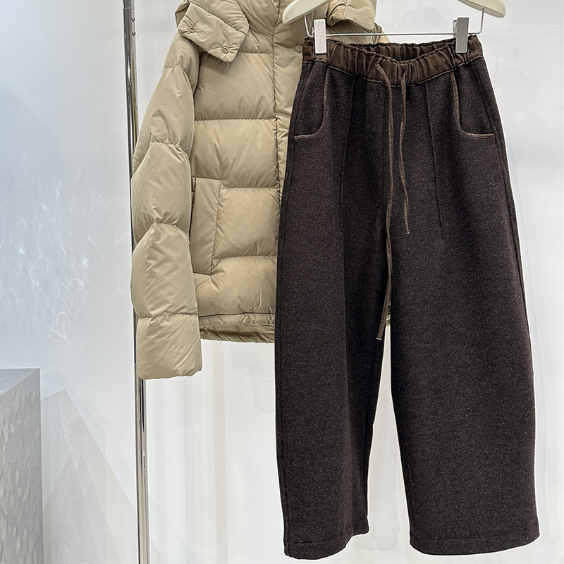 现货】咖色拼接腰头毛呢宽松阔腿九分裤女冬季磨毛休闲百搭直筒裤,女装/女士精品,卫裤,淘宝优惠券,粉丝福利购,淘宝优惠卷
