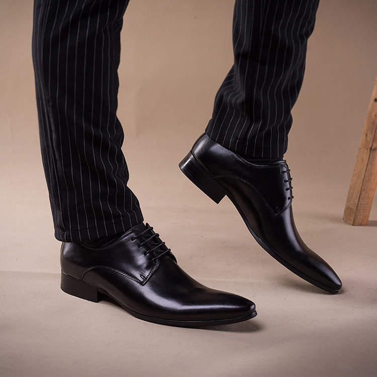 米兰尖头皮鞋男正装英伦潮流头层牛皮鞋商务西装皮鞋韩版软皮透气