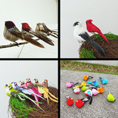 仿真装 饰羽毛泡沫小鸟手工教学家居园林假鸟麻雀彩色喜鹊橱窗摆件