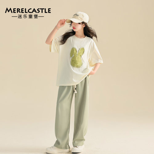 迷乐童堡女童夏装套装8儿童9多巴胺短袖10大童12夏季运动两件套13
