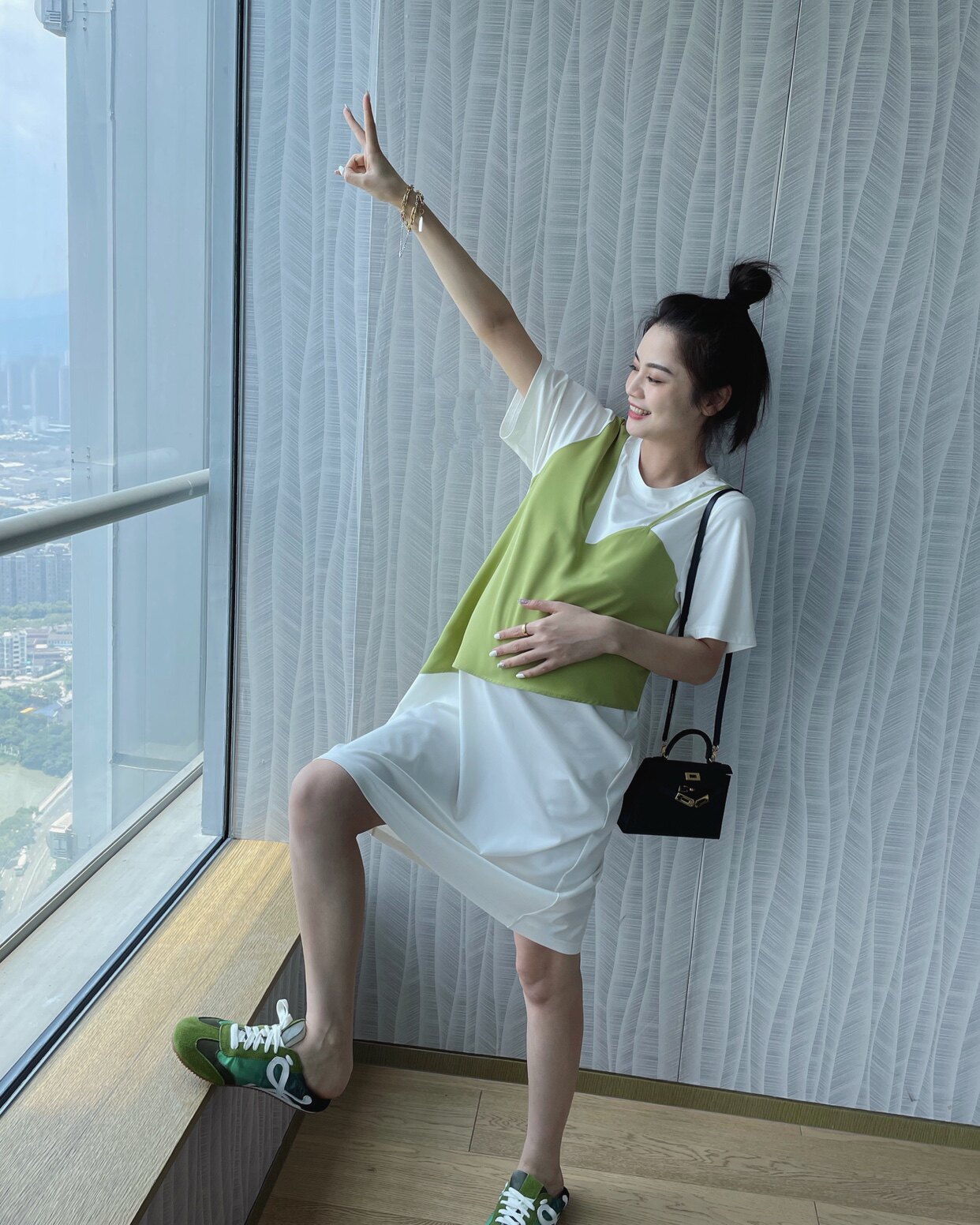 【LeoMami】孕妇连衣裙夏薄款撞色拼接假两件设计感可哺乳孕妇装