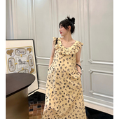 连衣裙法式 荷叶边印花小飞袖 气质温柔碎花长裙 夏季 LeoMami孕妇装