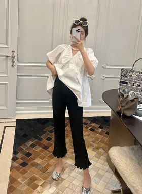 孕妇裤夏季薄款显瘦七分裤喇叭裤