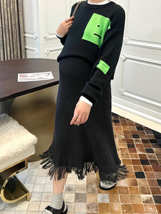 时尚 孕妇半身裙春秋款 显瘦气质流苏针织裙托腹可调节 LeoMami