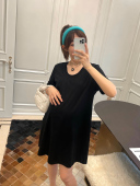 夏纯色丝光棉U领宽松连衣裙显瘦简约休闲T恤裙 孕妇装 LeoMami