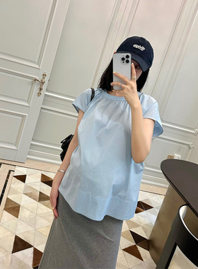 孕妇装夏款小飞袖衬衫侧开叉上衣