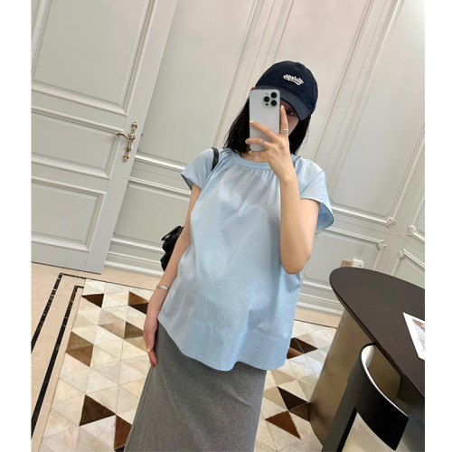 孕妇装夏款小飞袖衬衫侧开叉上衣