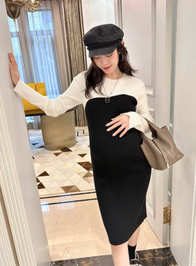孕妇装春秋款针织连衣裙毛衣裙