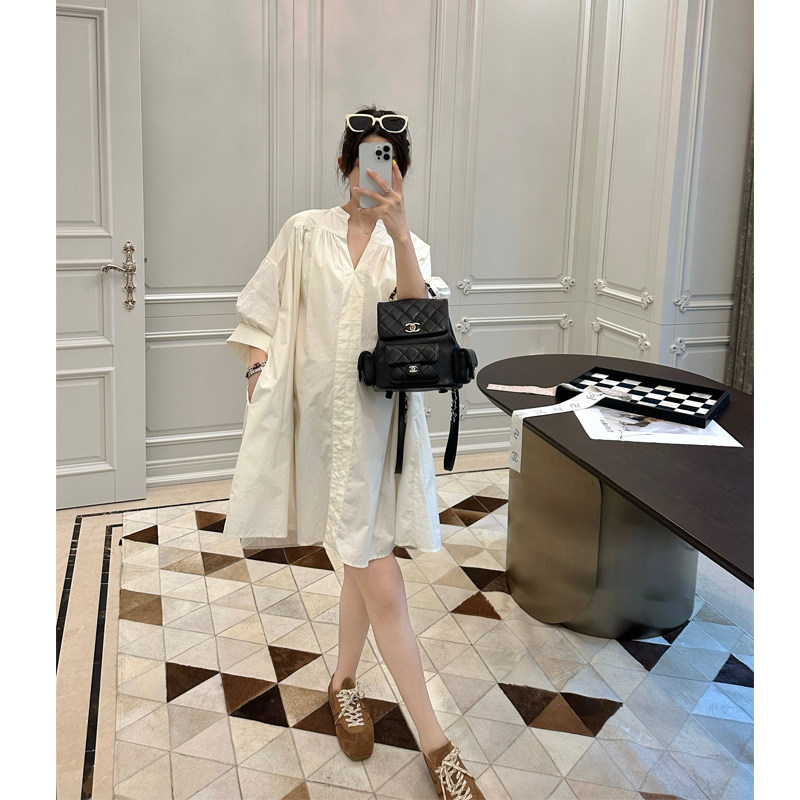 LeoMami孕妇装夏季设计感宽松连衣裙遮肚显瘦气质慵懒度假衬衫裙