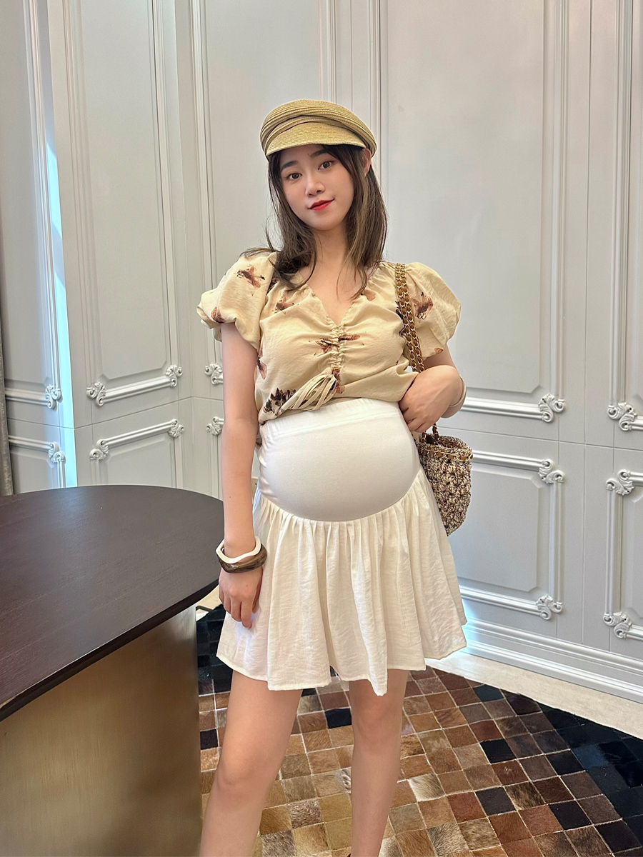 孕婦褲夏A字蓬蓬半身裙百褶裙褲