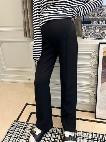 孕妇裤春秋外穿开叉直筒裤阔腿裤