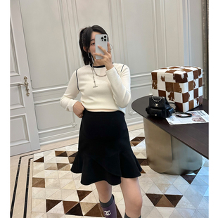 LeoMami孕妇装 春秋荷叶边羊毛呢半身裙高腰显瘦a字鱼尾包臀短裙