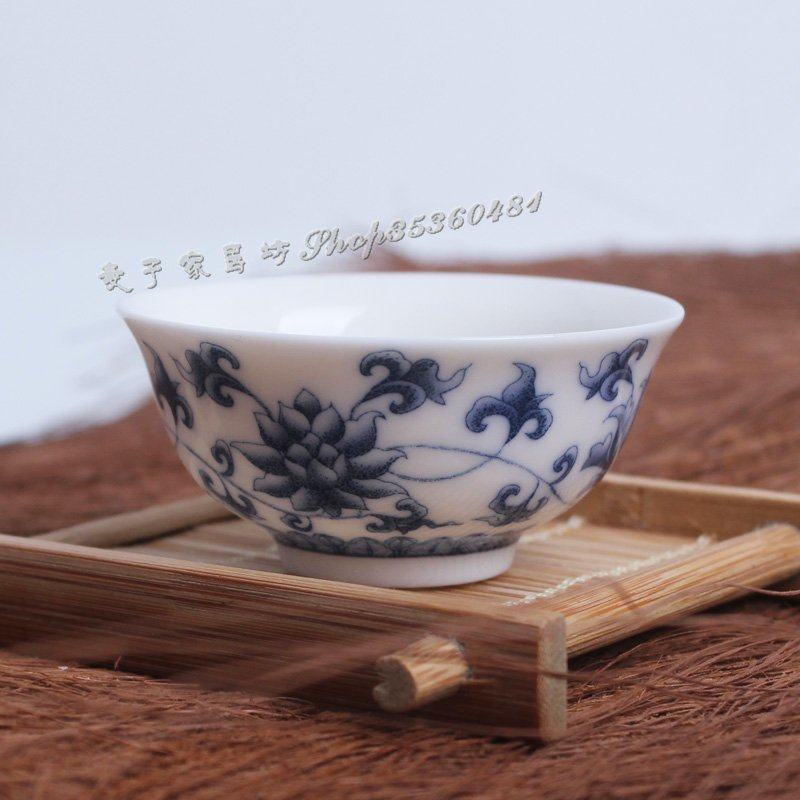 恒陶杯子青花瓷茶杯茶具品茗杯功夫骨瓷小茶碗蓝花陶瓷