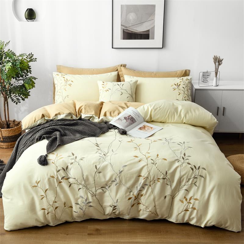 外贸新款！出口刺绣纯棉被套四件套100%全棉厚实斜纹被罩床上用品