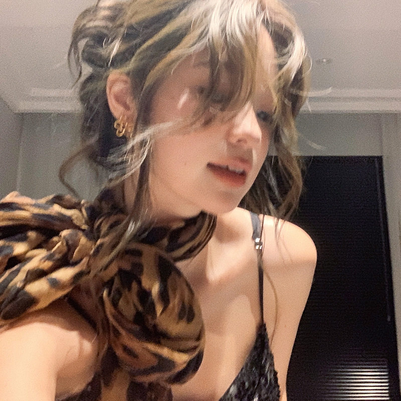 复古千禧风豹纹丝巾女薄款印花