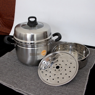 不锈钢蒸锅日式 家用蒸煮脱糖蒸饭两双层隔水蒸煮锅小蒸锅多用汤锅