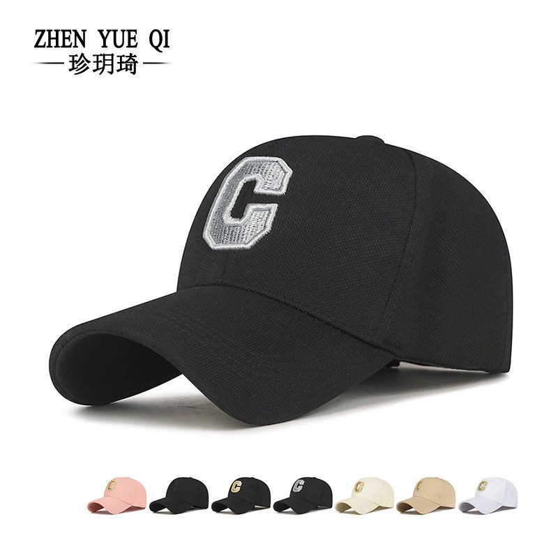 春秋新款菠萝布刺绣大C字母鸭舌帽时尚情侣款棒球帽户外出游百搭