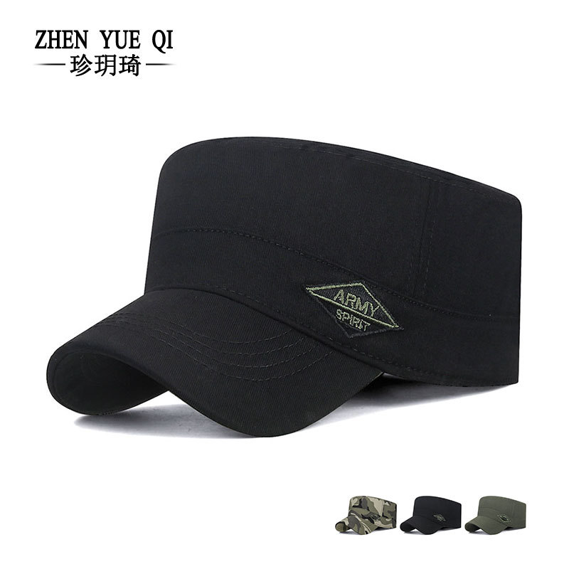 新款男士户外迷彩平顶帽时尚简约鸭舌帽运动休闲遮阳男款休闲帽子
