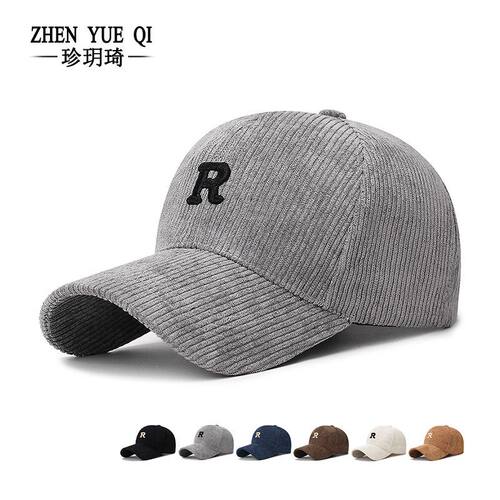 秋冬条绒棒球帽字母R简约可调节