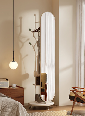中古风穿衣镜衣帽架一体卧室多功能挂衣架家用可移动全身落地镜子