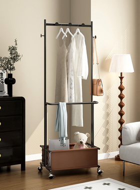 卧室衣帽架简易高级感中古风落地式挂衣架收纳神器晚上放衣服神器