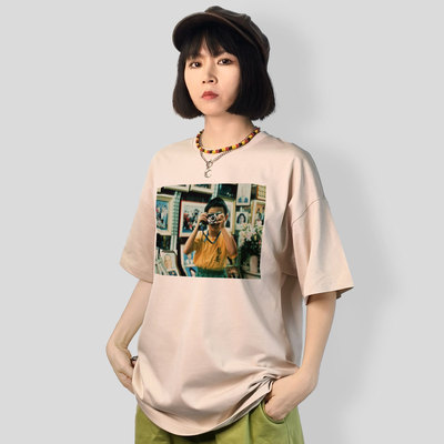 杨德昌五分袖落肩款纯棉T恤