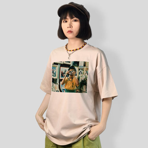 杨德昌五分袖落肩款纯棉T恤