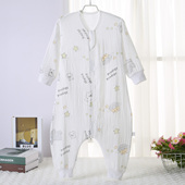 儿童睡袋春夏婴儿纯棉两层纱布长袖 连体睡衣 防分腿宝宝空调房薄款