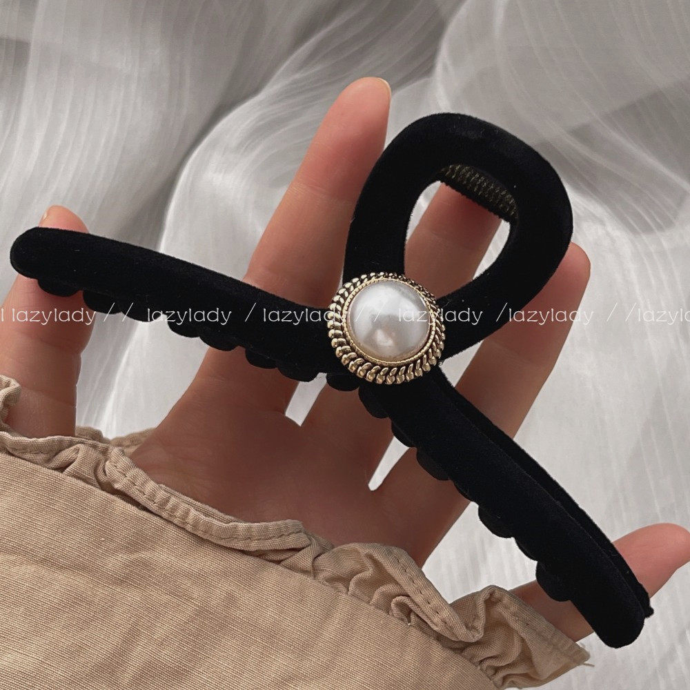 秋冬款不重哦!丝绒黑色鲨鱼夹法式盘发夹后脑勺抓夹女