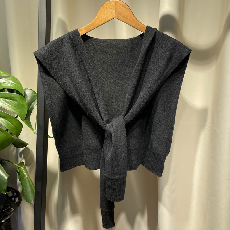 春秋山羊绒针织女士围巾纯色百搭时尚气质小坎肩外搭披肩王者黑色